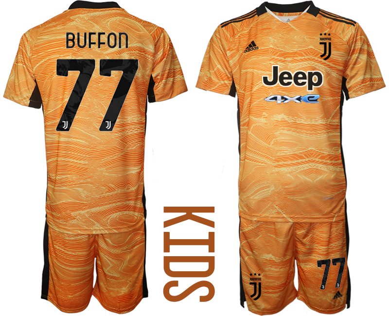 Youth 2021-2022 Club Juventus orange yellow goalkeeper #77 Soccer Jersey